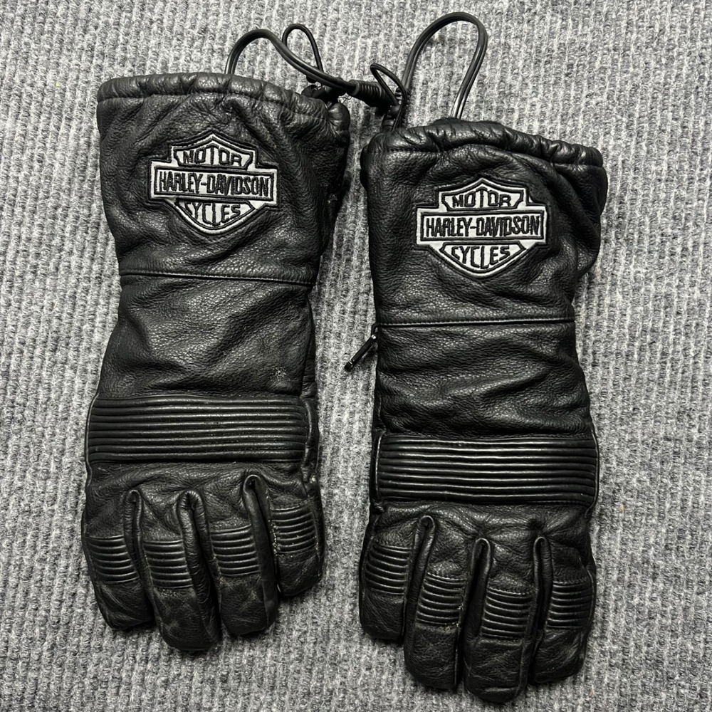 Harley Davidson Mens Heated Leather Motorcycle Gloves Thermolite Black XL Riding